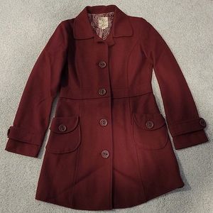 Anthropologie Tulle burgundy wool pea coat